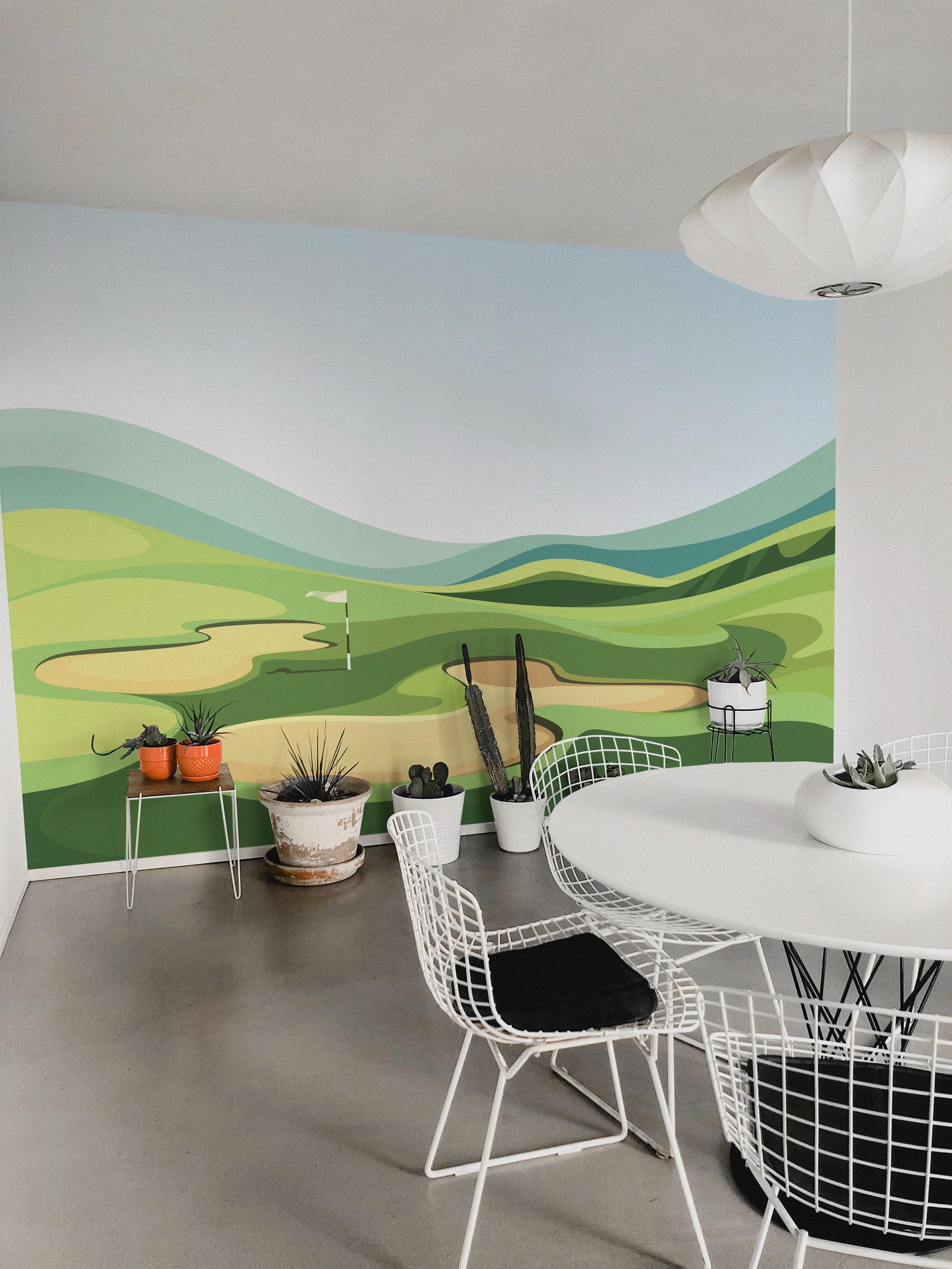 Golf removable vinyl mural / Peel and stick Golf Course pattern wallpaper - Peel & Stick or Non-pasted / Scenic Sports mural print