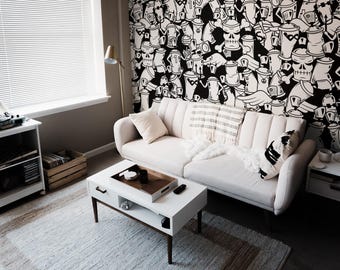 Graffiti Wandbild – Schälen und aufkleben, Cartoon Kunst Tapete