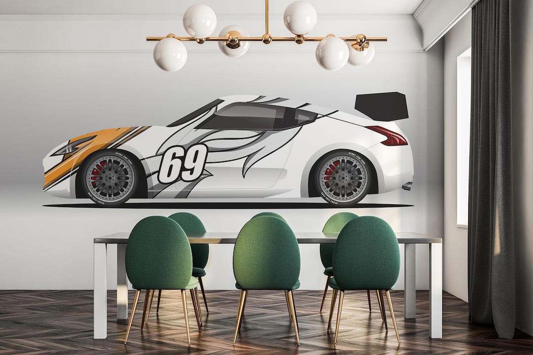 White Sports Car Wall Mural – Peel & Stick Racing Decor - Etsy