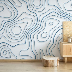 Abstraktes blaues Linien entfernbares Vinyl Wandbild / Schälen und Kleben Linien Muster Tapete - Schälen und Kleben oder nicht eingefügt / Linien Wandbilddruck
