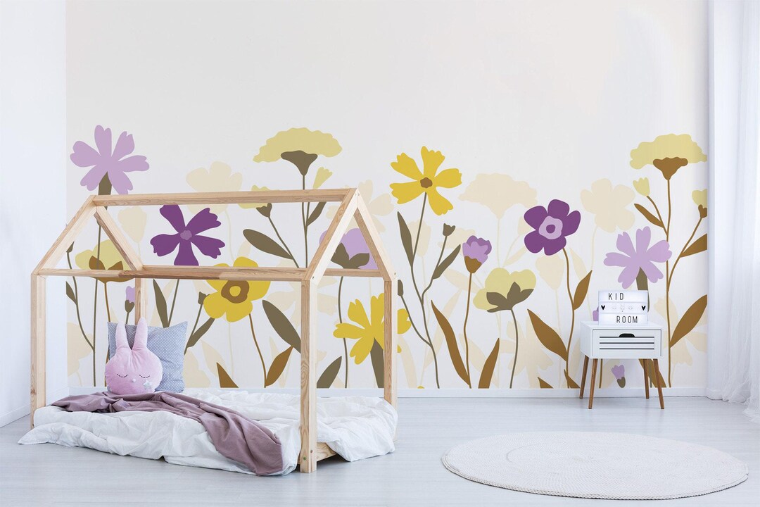 Floral Nursery Mural – Peel and Stick Flower Wallpaper - Etsy