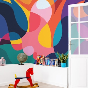 Carta da parati murale rimovibile geometrica colorata / Carta da parati con motivo astratto audace staccabile e attaccabile - Stacca e attacca o non incollata / Stampa murale colorata