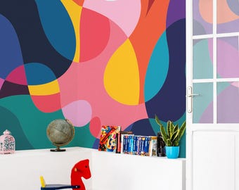 Colorful Geometric removable mural / Peel and stick Bold Abstract pattern wallpaper - Peel & Stick or Non-pasted / Colorful mural print