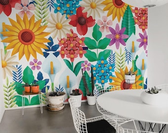 Bright Floral Mural – Peel and Stick Flower Wallpaper