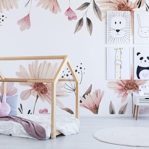 Beige Floral Wall Mural – Removable Peel & Stick Wallpaper image 3
