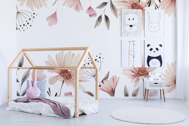 Beige Floral Wall Mural – Removable Peel & Stick Wallpaper image 3