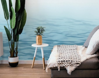 Minimalist Ocean Peel and Stick Mural / Calm Sea wallpaper / Blue Coastal & Tropical print - Removable Self-adhesive or Non-Pasted