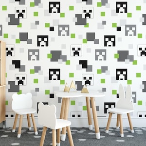 Creeper Block Game wallpaper / Pixel art wall mural / 8 Bit Gaming mural print - Removable Self-adhesive or Non-Pasted