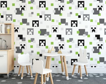 Creeper Block Game wallpaper / Pixel art wall mural / 8 Bit Gaming mural print - Removable Self-adhesive or Non-Pasted