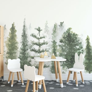 Aquarell Wald abnehmbare Vinyl Wandbild / Peel and Stick Wald Tapete / Aquarell Baum Wandbild Druck