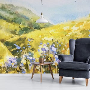 Watercolor Wildflower Field Mural – Peel and Stick Wallpaper image 1