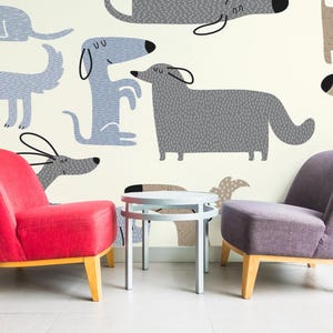 Cute dog removable vinyl mural / Peel and stick Cartoon pattern wallpaper / Cartoon mural print - Peel & Stick or Non-Pasted
