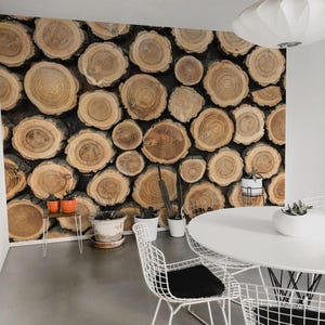 Tree trunk removable vinyl mural / Peel and stick Wood Effect pattern wallpaper / Wood Effect mural print - Peel & Stick or Non-Pasted