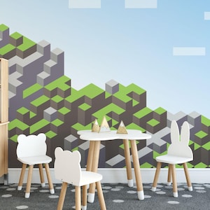 Virtual world removable vinyl mural / Peel and stick Pixelart pattern wallpaper - Peel & Stick or Non-pasted / Pixelart mural print