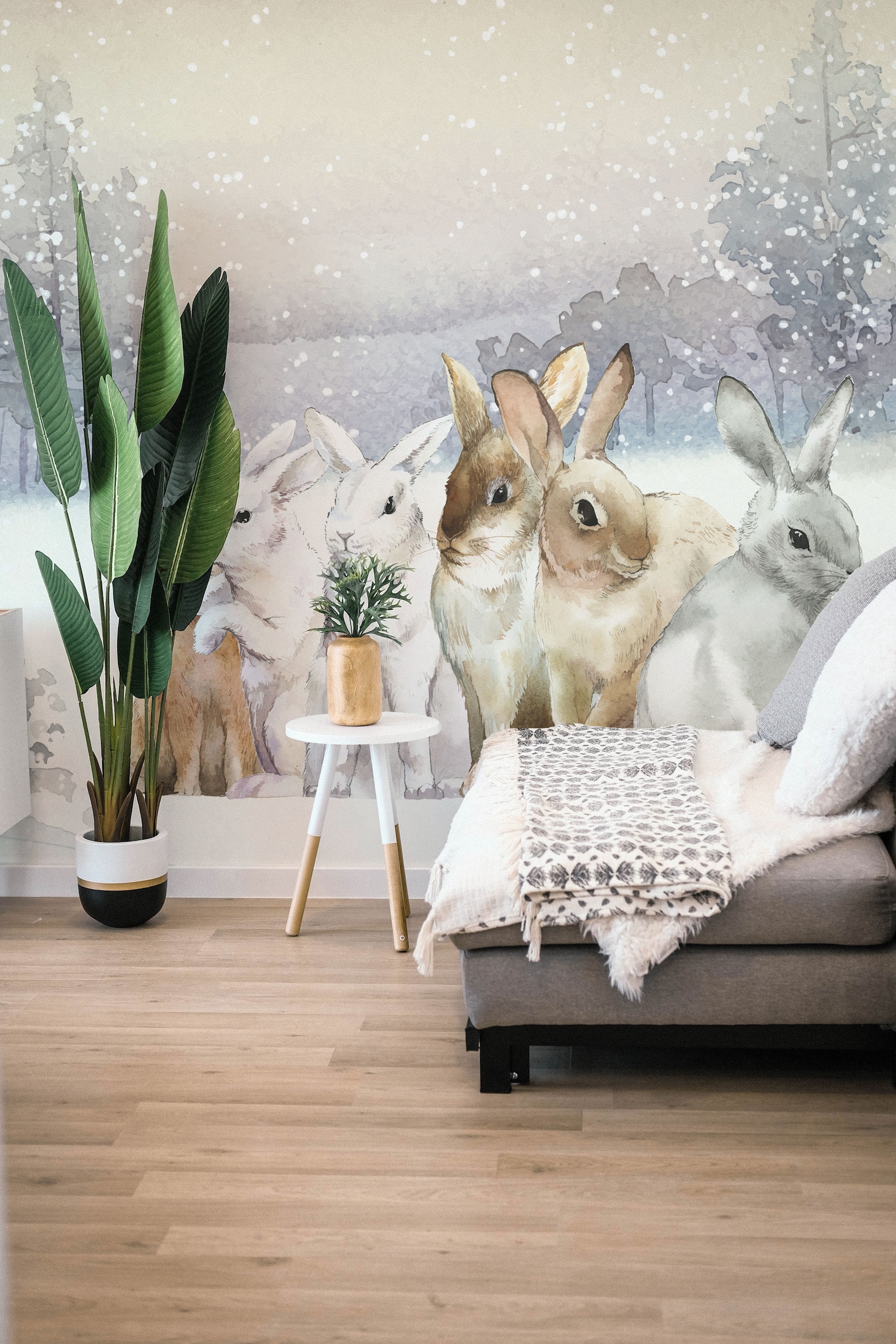 Hare Removable Vinyl Mural / Peel and Stick Rabbits Wallpaper Etsy