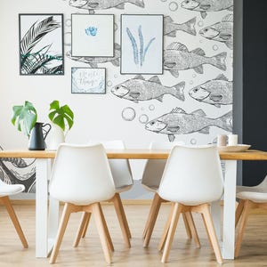 Murale in vinile rimovibile con pesce / Carta da parati con motivo nautico stacca e incolla - Stampa murale stacca e incolla o non incollata / nautica