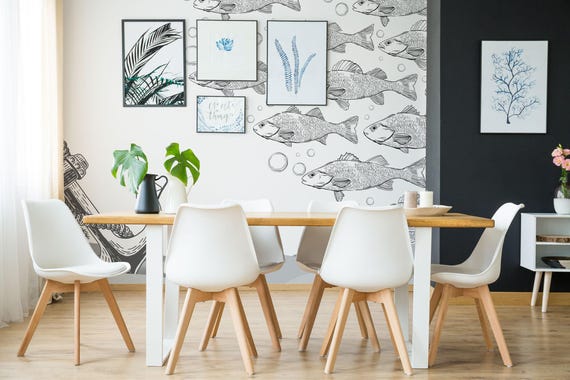 Fish Mural – Peel and Stick Nautical Wallpaper, Ocean Theme