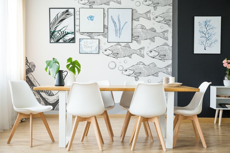 Vismuurschildering – Peel-and-Stick nautisch behang, oceaanthema afbeelding 1