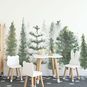 Papier peint amovible en vinyle aquarelle forêt / Papier peint autocollant à motif forêt / Impression murale forêt - Autocollant ou autocollant
