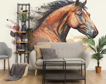 Watercolor Horse Mural – Peel and Stick Drawing Wallpaper