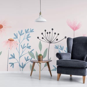 Large Floral Wall Mural – Pastel Flowers, Peel and Stick or Non-Pasted image 1