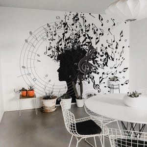 Music removable vinyl mural / Peel and stick Notes pattern wallpaper - Peel & Stick or Non-pasted / Notes mural print