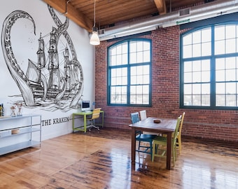 Muurschildering Kraken - zwart en wit, Peel and Stick-behang
