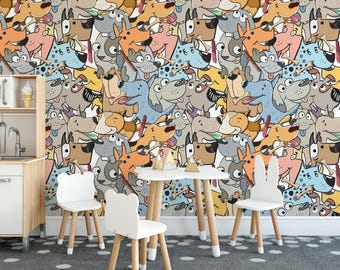 Cartoon Dogs Wallpaper – Playful Pets Wall Mural (Removable Self-Adhesive)