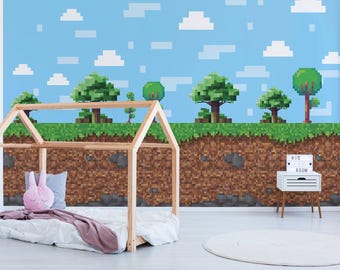 Video Game Pixel Art Wall Mural, Gaming Room Decor | Removable or Traditional Wallpaper Mural