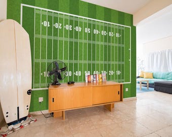 American football removable vinyl mural / Peel and stick Football pattern wallpaper - Peel & Stick or Non-pasted / Sports mural print