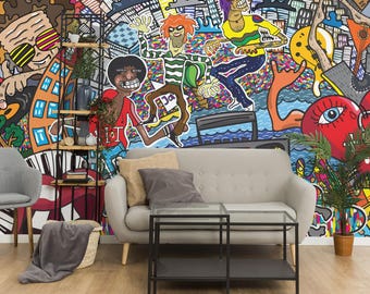 Funky Graffiti Wall Mural – Peel and Stick Street Art Wallpaper