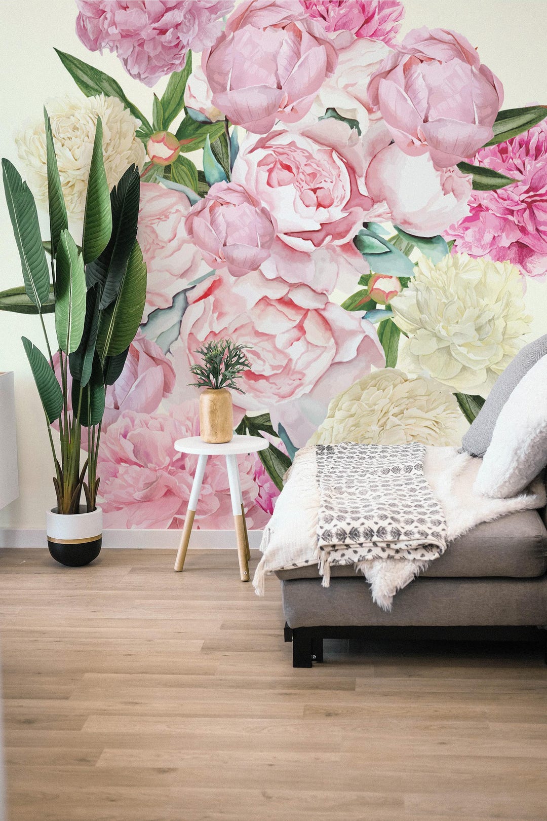 Peonies Removable Vinyl Mural / Peel and Stick Bouquet Pattern ...