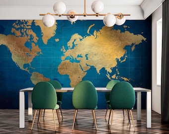 Modern World Map Wall Mural – Antique Atlas Style Peel & Stick Wallpaper
