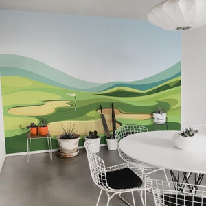 Golf removable vinyl mural / Peel and stick golf course wallpaper / Golf photo mural