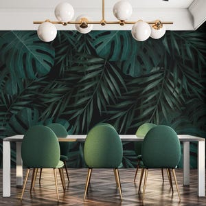Abnehmbares Vinyl Wandbild mit Tropischen Blättern / Schälen und aufkleben Tapete mit Palmenblättern / Palmenblättern Wandbild / Schälen und Aufkleben
