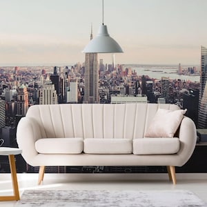New York city removable vinyl mural / Peel and stick Skyline pattern wallpaper / Skyline mural print - Peel & Stick or Non-Pasted