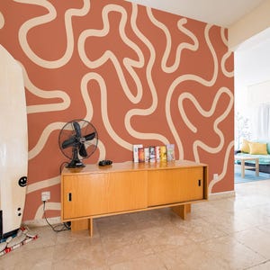 Carta da parati murale in vinile rimovibile funky / Carta da parati con motivo terracotta staccabile e attaccabile / Stampa murale in terracotta - Staccabile e attaccabile o non incollabile
