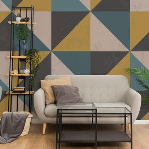 Geometric removable vinyl mural / Peel and stick Vintage pattern wallpaper - Peel & Stick or Non-pasted / Vintage mural print