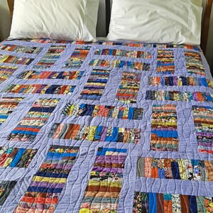 Patchwork Quilt, Handmade, Reversible, Colourful, Vibrant, Blues, Mauve ...