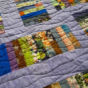 Patchwork Quilt, Handmade, Reversible, Colourful, Vibrant, Blues, Mauve ...