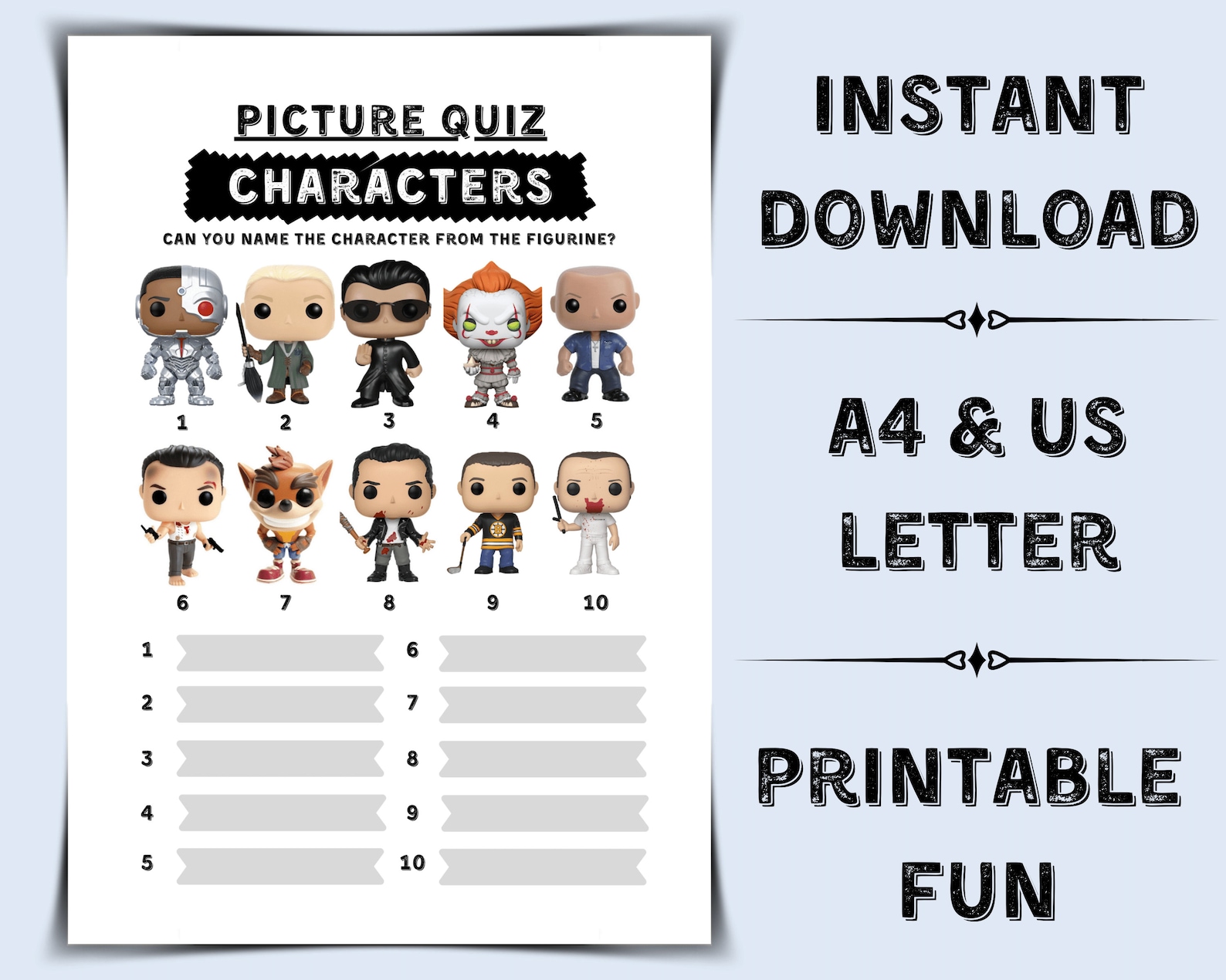 Printable Picture Quiz Movie Characters Pub Quiz Picture Round Film