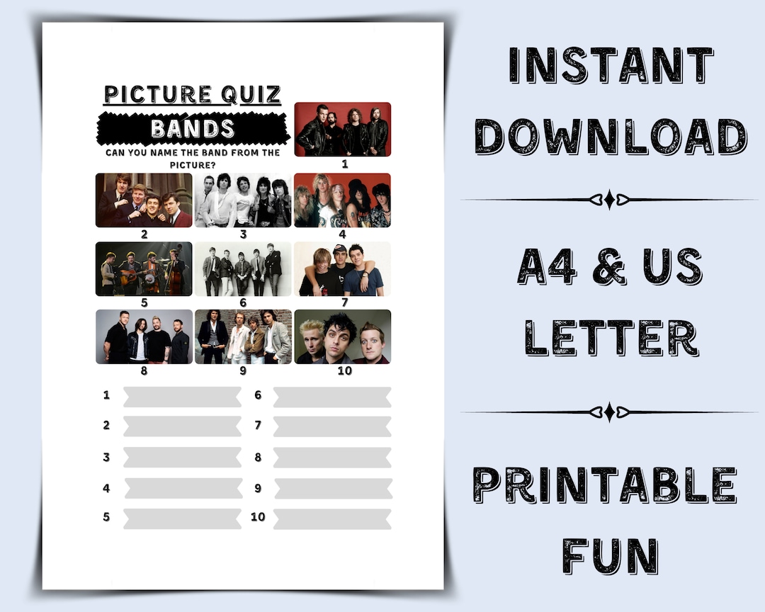 Printable Pub Quiz Bands Pub Quiz Picture Round Bands Trivia Quiz