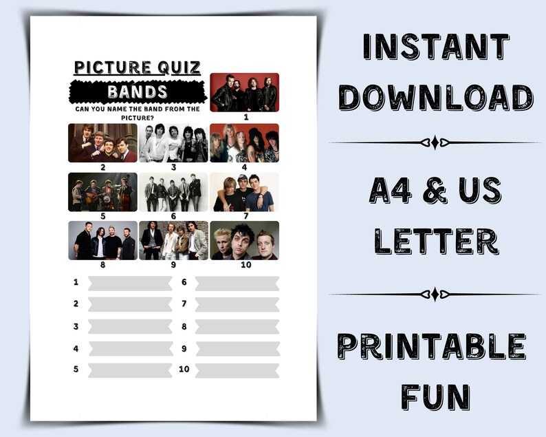 Printable Pub Quiz Bands Pub Quiz Picture Round Bands Trivia Quiz