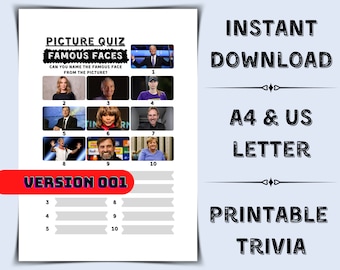 Berühmte Gesichter Bilder Quiz: Quizfragen zum Ausdrucken (Instant Download)