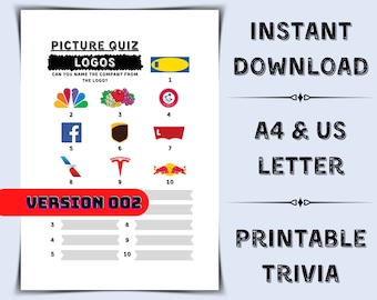 Cuestionario de logotipos imprimible: Juego de trivia familiar (descarga instantánea)