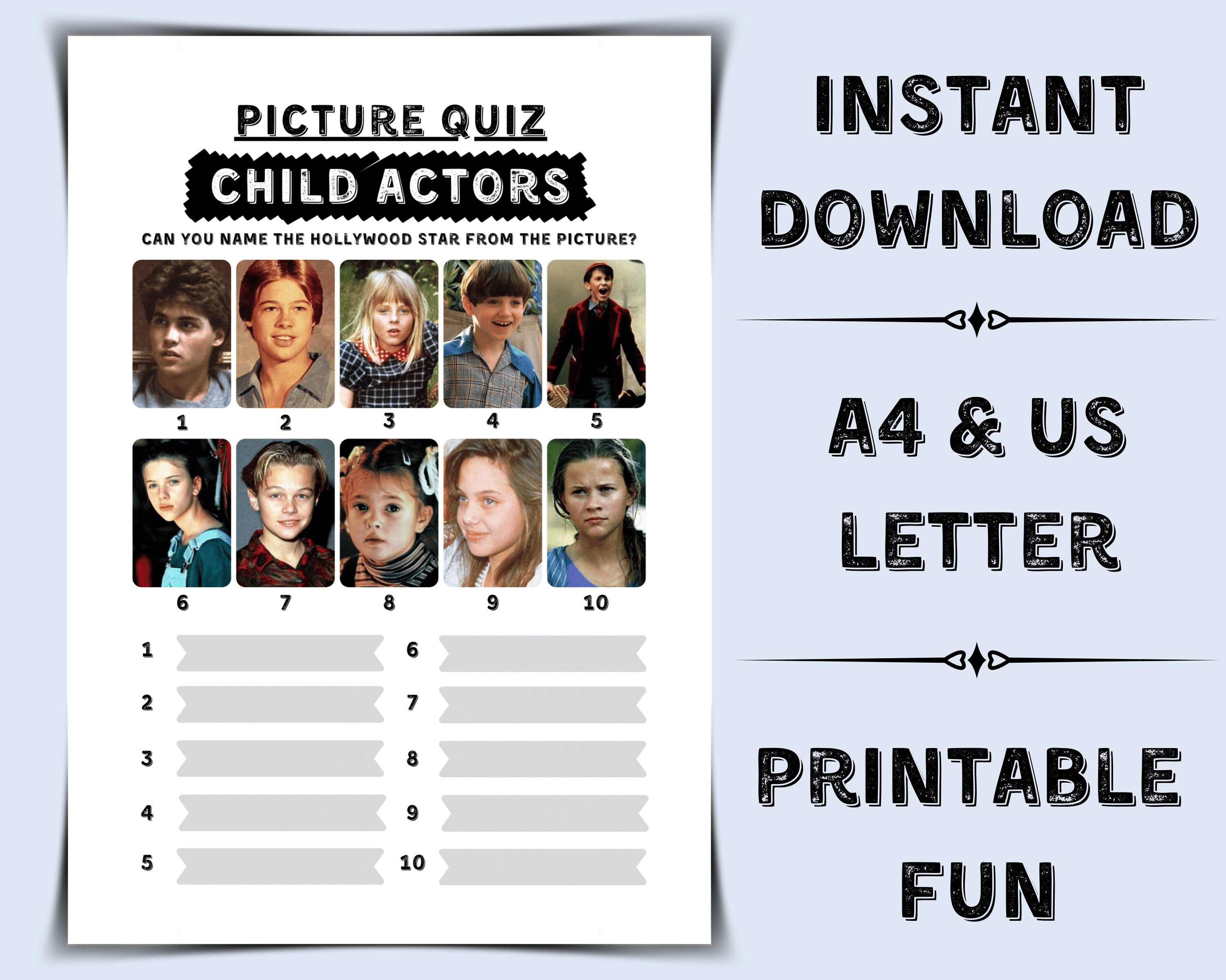 Printable Picture Quiz Child Actors Pub Quiz Picture Round Etsy