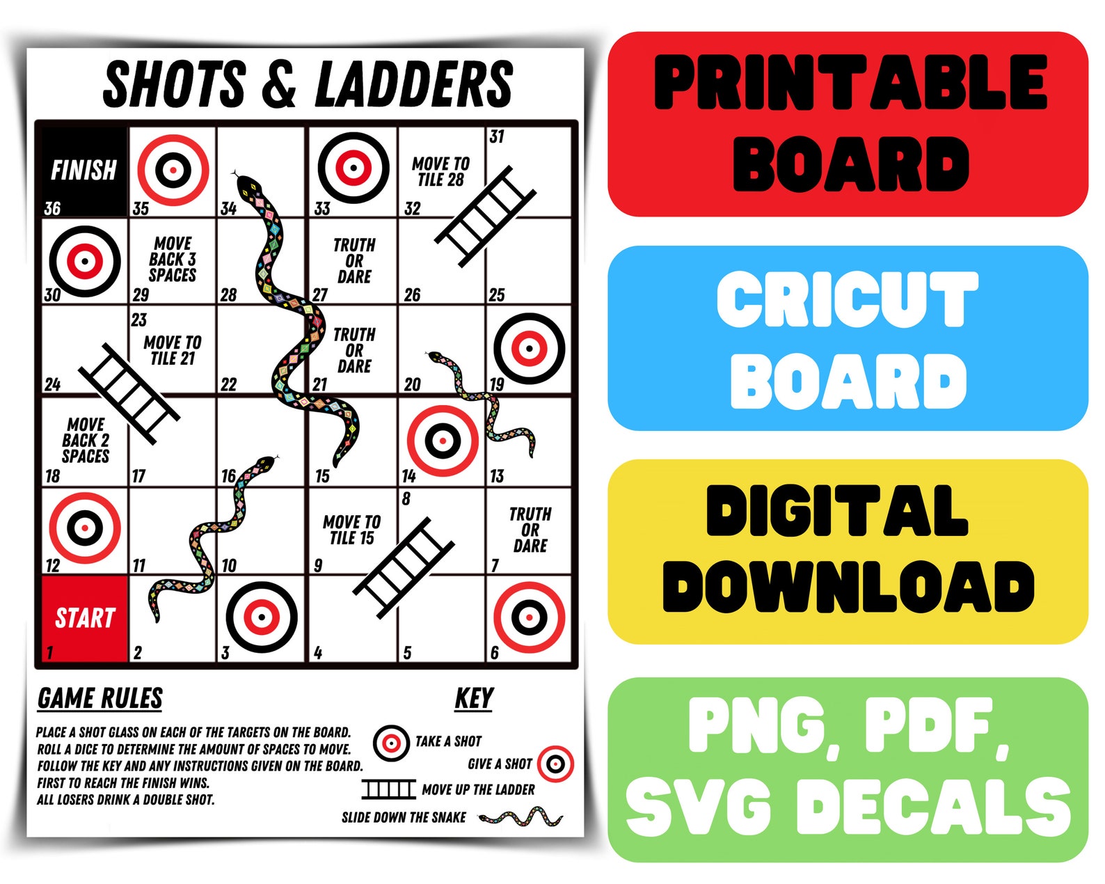 Shots and Ladders Drinking Game Printable Snakes & Ladders Drinking