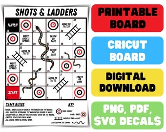 Shots and Ladders Drinking Game - Printable Snakes & Ladders Drinking Rules - SVG Cricut Drinking Game - Drunk Rules - Digital Download