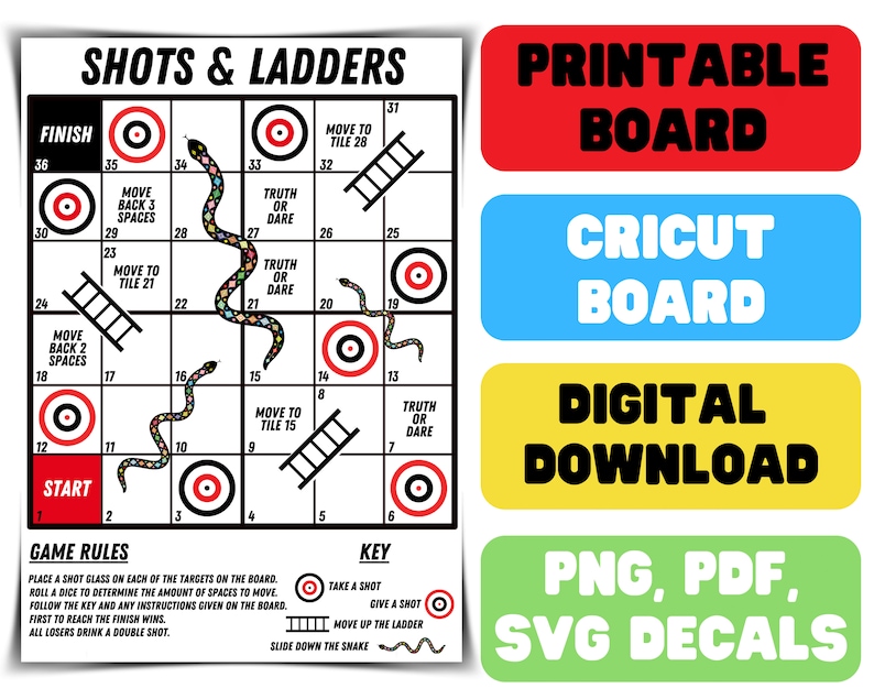 Shots and Ladders Drinking Game Printable Snakes & Ladders ...