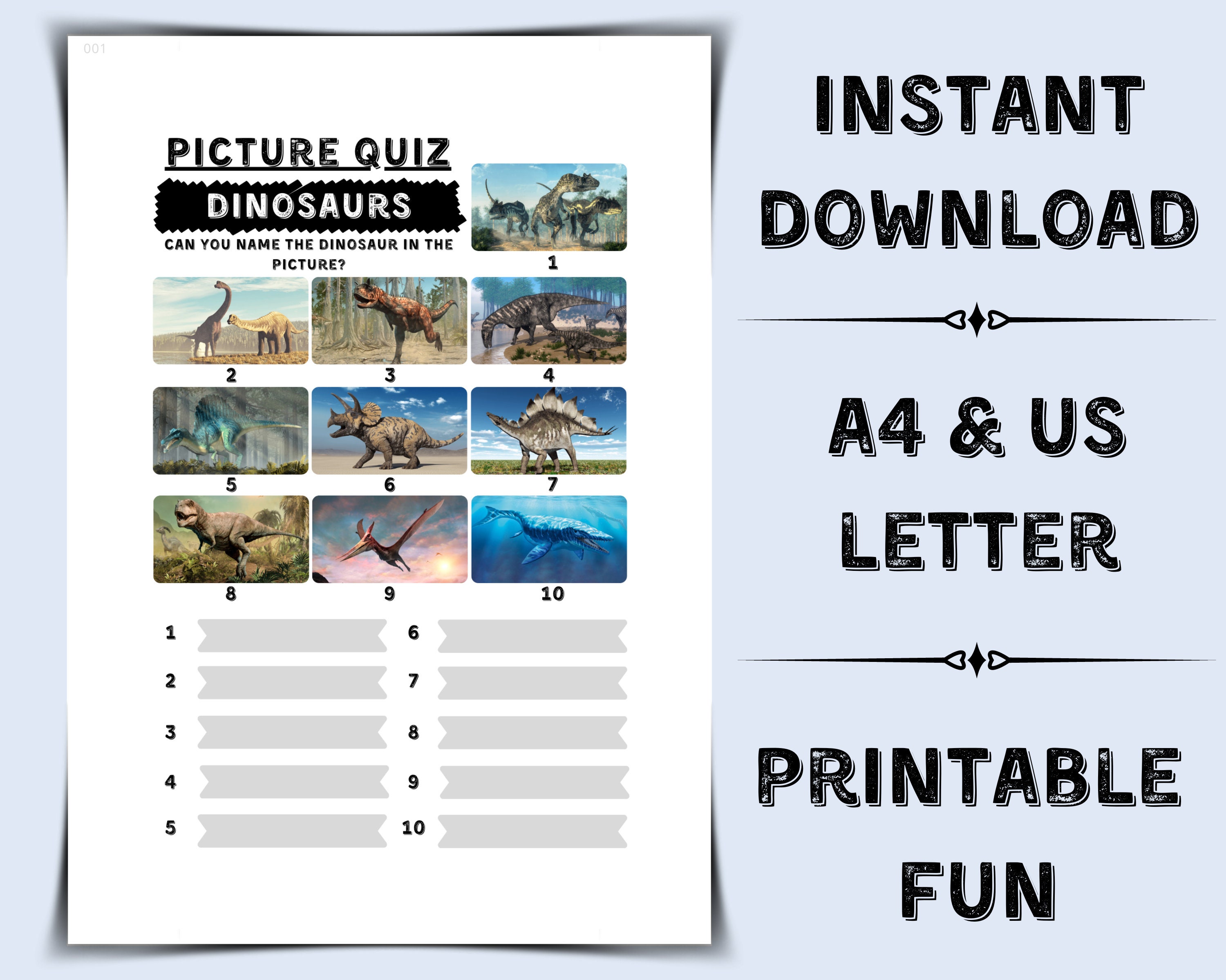 Printable Dinosaurs Picture Quiz Pub Quiz Picture Round Dinosaur Trivia